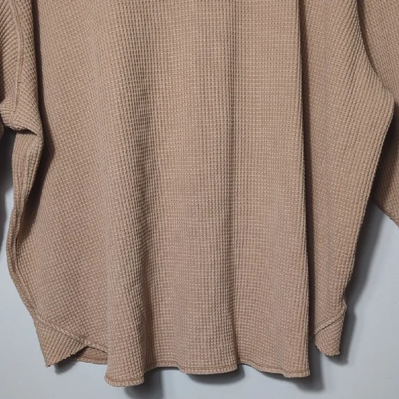 Aerie LumberJane Waffle Shirt Cappuccino Tan Button Up Oversized Relaxed XL - Picture 16 of 16
